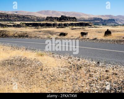 Desert road in Eastern Washington State, USA Stock Photo