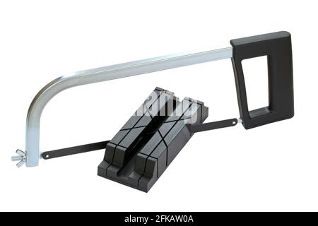 Miter box and saw in black color isolated on white background Stock Photo