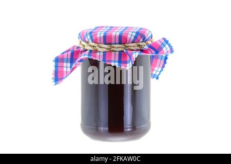 A jar of Raspberry jam with thyme, isolated on white background Stock Photo