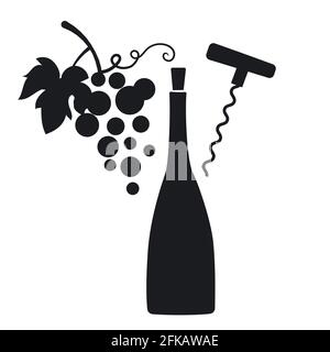 black and white Illustration of the sign and logo for winery Stock Vector