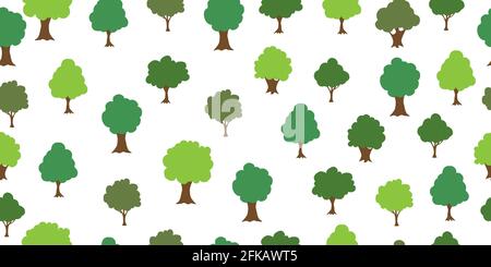 Seamless pattern from colorful deciduous trees. Ecological concept and environment conservation. Isolated on a white background. Vector illustration. Stock Vector