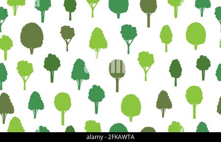 Seamless pattern from silhouettes green trees. Ecological concept and environment conservation. Isolated on a white background. Vector illustration. Stock Vector