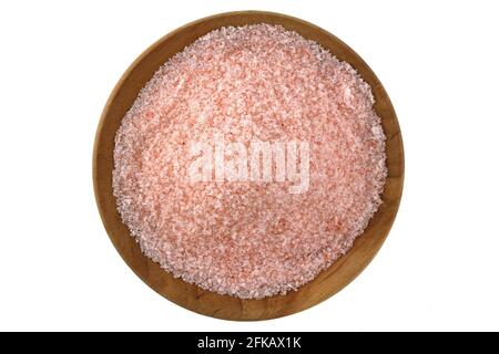 Pink Himalayan Salt, Sea Salt, Mountain Salt and Epsom Salt in a wooden spoon Stock Photo