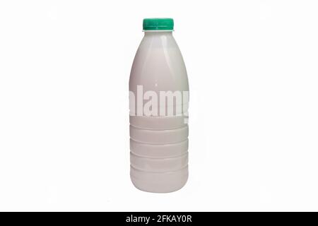 plastic milk bottle insulated on white background. Stock Photo