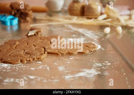 Father's Day concept. Father and son makes a dough, bakes cookies at home. Homemade baking. . High quality photo Stock Photo