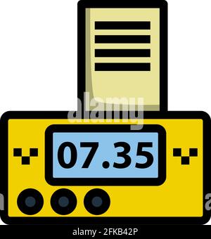 Taxi Meter With Receipt Icon. Editable Bold Outline With Color Fill Design. Vector Illustration. Stock Vector