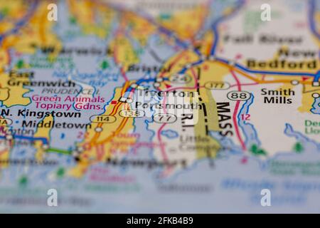 Portsmouth Massachusetts USA Shown on a Geography map or road map Stock Photo