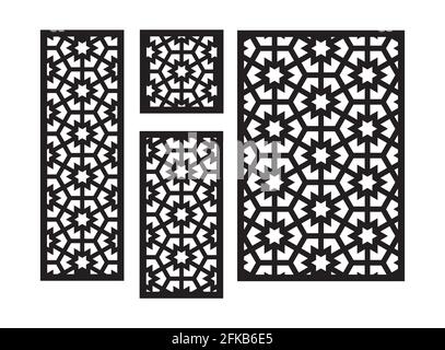 Islamic arabic laser cut pattern. Decorative panel, screen,wall. Vector cnc panels set for laser cutting. Template for interior partition, room Stock Vector