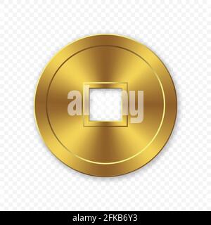 3d realistic ancient Chinese gold coin with hole isolated Stock Vector ...