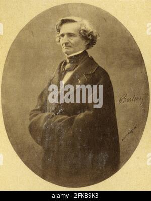 Hector Berlioz (1803-1869) French composer. In 1838 he was commissioned by the violinist Paganini, who premiered the composition at a public performance at the Conservatoire. The government of Louis-Philippe made him a chevalier of the Legion of Honour in 1839. Photograph from 1858.  Paris, Fondation Napoléon Stock Photo