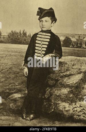 The Imperial Prince. Louis Napoléon Eugène Jean Joseph Bonaparte (1856-1879) learning about the weaponry profession. Stock Photo