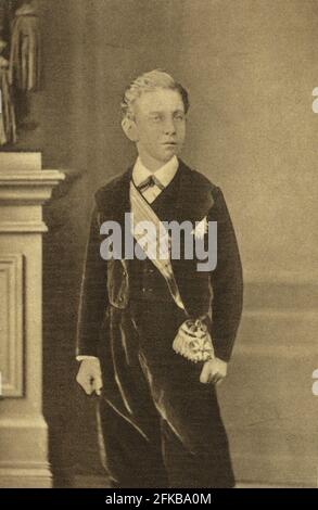 The Imperial Prince. Louis Napoléon Eugène Jean Joseph Bonaparte (1856-1879) getting ready to greet the King of Prussia.  Photograph from 1867. Stock Photo