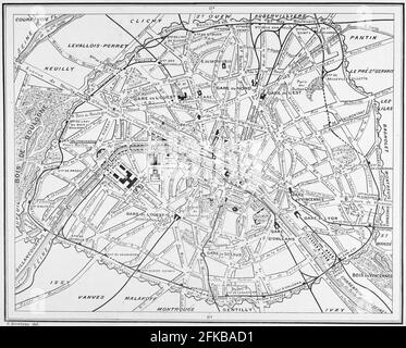 Plan de Paris en 1899 In : Louis Barron, Paris Pittoresque 1800-1900. La Vie - Les Moeurs - Les Plaisirs, Paris, Société Française d'Editions d'Art L.-Henry May, 1899. Stock Photo