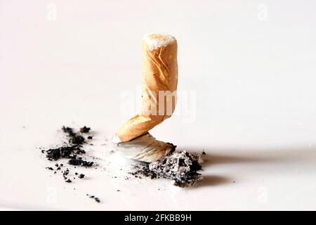 cigarette stub with cigarette ash Stock Photo