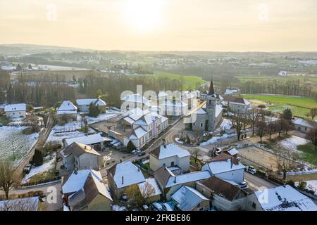 Aerial view of small town taken using a drone. Stock Photo