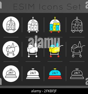 Hotel services dark theme icons set Stock Vector