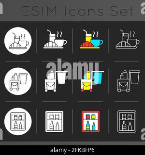 Hotel services dark theme icons set Stock Vector