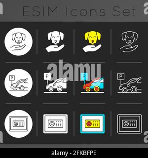 Hotel services dark theme icons set Stock Vector