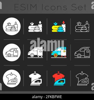 Hotel services dark theme icons set Stock Vector
