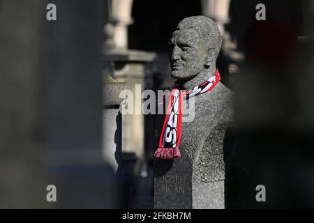 Prague, Czech Republic. 30th Apr, 2021. Czech soccer player Josef Bican's grave in the Vysehrad Cemetery in Prague, Czech Republic, Friday, April 30, 2021. Credit: Ondrej Deml/CTK Photo/Alamy Live News Stock Photo