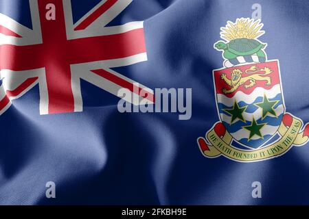 3D illustration flag of Cayman Islands is a region of United Kingdom. Waving on the wind flag textile background Stock Photo