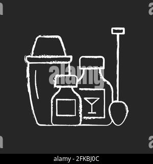 Cocktail kits chalk white icon on black background Stock Vector