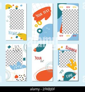 Bundle of editable insta story templates with copy space for text. Modern layouts.Trendy design for social media marketing,digital post,prints. Nineti Stock Vector