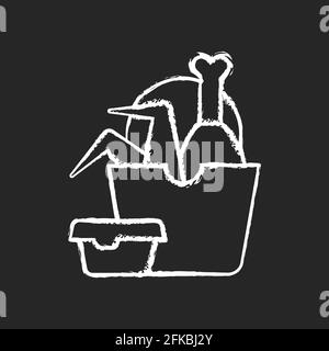 Takeaway fried chicken chalk white icon on black background Stock Vector