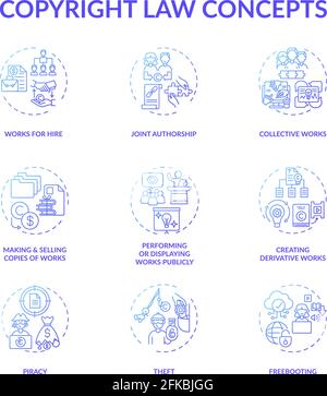 Copyright law concept icons set Stock Vector