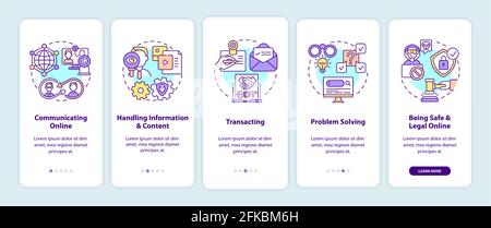 Essential digital skills onboarding mobile app page screen with concepts Stock Vector