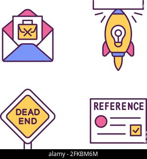 Job transition and resignation RGB color icons set Stock Vector