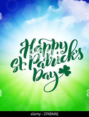 Happy Saint Patricks Day card. Template poster with handwritten lettering. Vector Stock Vector