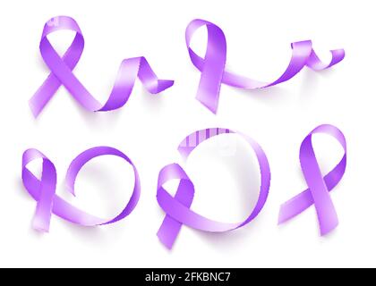 Set of realistic purple ribbons symbol of World Epilepsy day. March 26. Vector. Stock Vector