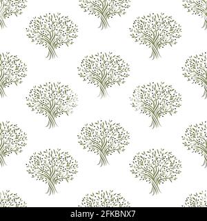 Seamless pattern of olive trees isolated on white background Stock Vector