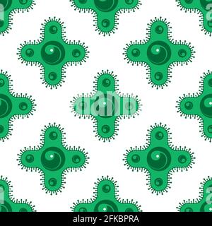 abstract seamless pattern green virus cross on white background. Vector image Stock Vector