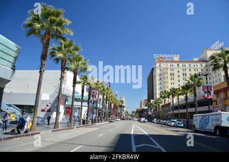 LOS ANGELES, CA, USA - MARCH 27, 2018 :  Hollywood Boulevard street view in Los Angeles, California. Hollywood Walk of Fame. Stock Photo