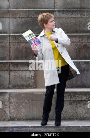 First Minister and leader of the SNP Nicola during campaigning in Edinburgh, for the Scottish Parliamentary election. Picture date: Friday April 30, 2021. Stock Photo