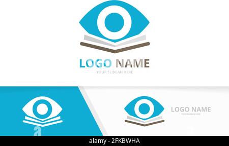 Vector eye and library logo combination. Unique bookstore logotype design template. Stock Vector