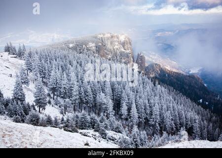 Ceahlau Massif in winter, Eastern Carpathians, Neamt County, Moldavia, Romania, Europe Stock Photo