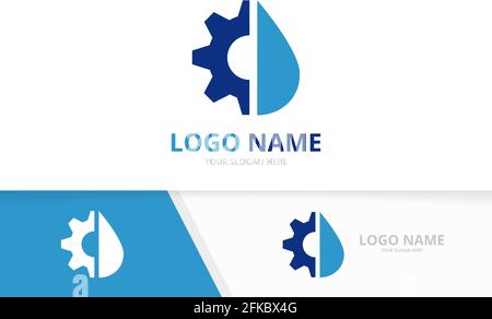 Vector water and gear logo combination. Unique industrial oil logotype design template. Stock Vector
