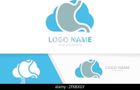 Vector stomach and cloud logo combination. Gastrointestinal tract and storage logotype design template. Stock Vector