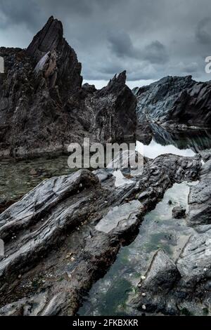 Rocky shores of Ayrmer Cove in the South Hams, Devon, England, United Kingdom, Europe Stock Photo
