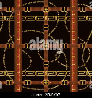 Belt decorative realistic black seamless pattern with buckle vector illustration Stock Vector