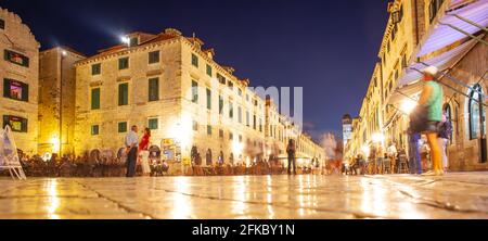 Dubrovnik, Croatia - Jine 12, 2017: Panoramic view of Stradun street in the Old Town of Dubrovnik at night Stock Photo