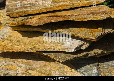 slate sheets, stacked and with sunlight, close view Stock Photo