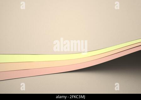 Neutral pastel, earth tone, gray curved colored blank papers texture abstract background. Stock Photo