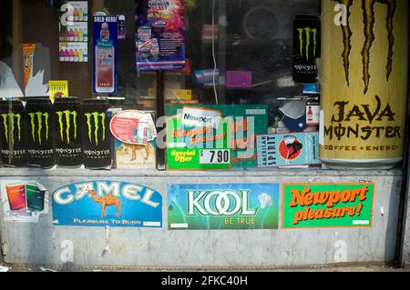 New York, USA. 30th July, 2008. Advertisement for menthol flavored cigarettes on the wall of a grocery store in the Chelsea neighborhood of New York on July 30, 2008. (Photo by Frances M. Roberts) Credit: Sipa USA/Alamy Live News Stock Photo