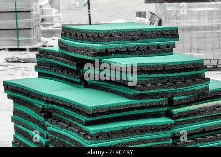 Thermal insulation or soundproof industrial building material on background of construction site. Stock Photo