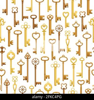 Vector seamless pattern with retro keys. Vintage background. Stock Vector