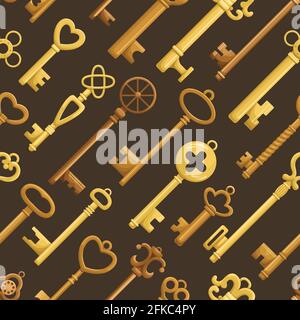 Vector seamless pattern with retro keys. Vintage background. Stock Vector